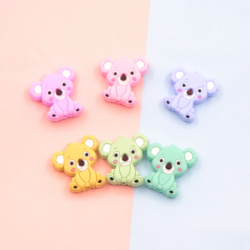 Cuentas de silicona de Koala para beb&eacute;, Mini Oso de dibujos animados, juguetes de dentici&oacute;n, de grado alimenticio, sin BPA, 5 uds.-0