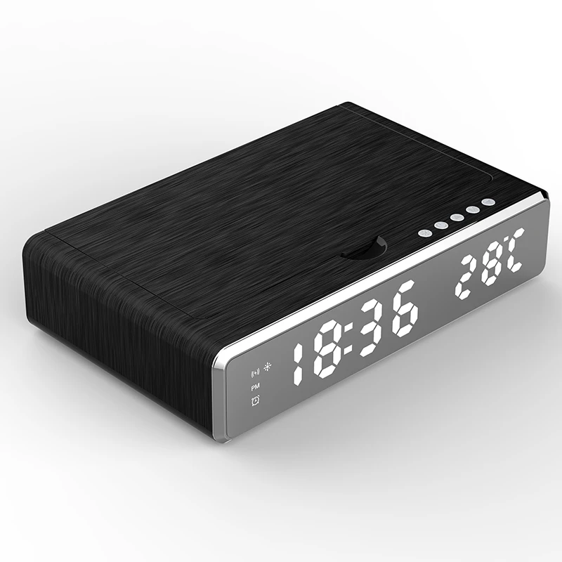 

New Electric LED Alarm Clock with Phone Wireless Charger Desktop Digital Thermometer Clock HD Mirror Clock with UV Disinfection