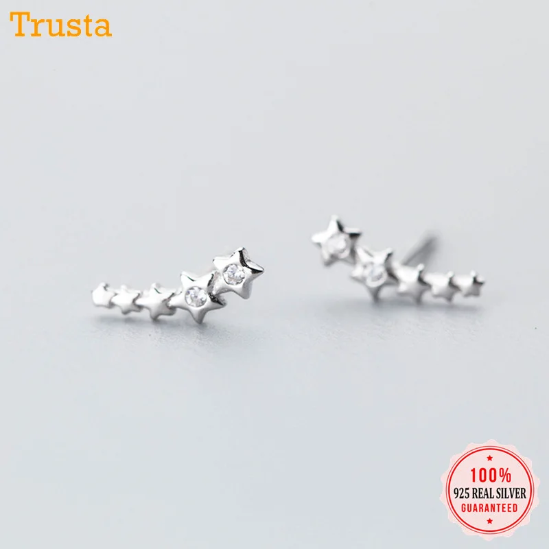 Trustdavis 100% Серебро 925 пробы женские модные серьги гвоздики со звездой и фианитами