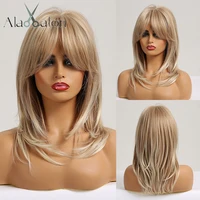 alan eaton medium wavy synthetic ombre natural blonde ash hair wigs with bangs for women afro daily lolita cosplay party wig