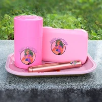lady hornet pink tobacco stoner kit zinc alloy herb grinder metal rolling tray smoking pipe grass herb container rolling machine