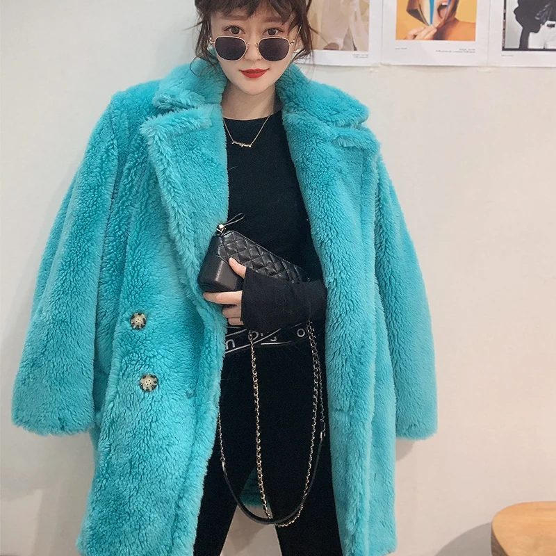 Новинка зимнее пальто из 2019 шерсти Женское с v-образным вырезом и длинным рукавом