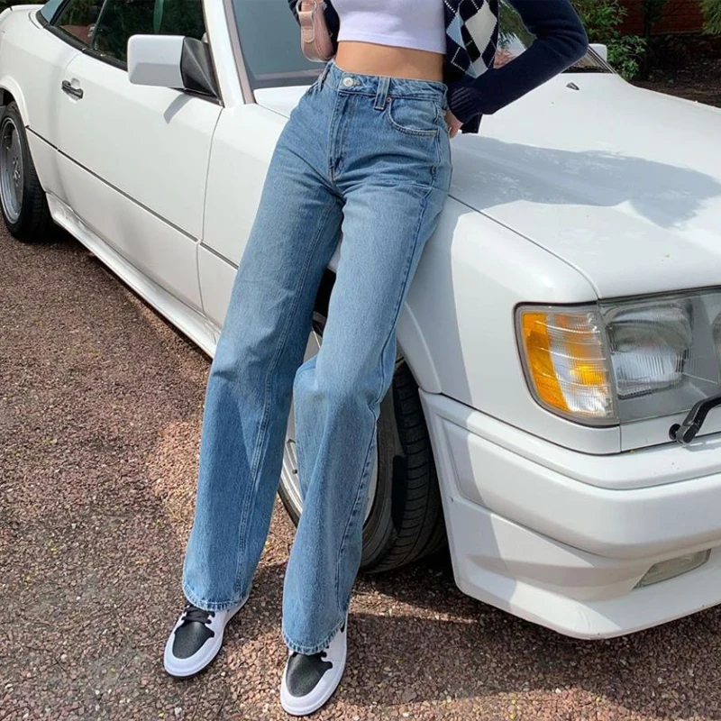 

Boyfriend Jeans Women High Waist Vintage Washed Straight Leg Denim Trousers Baggy Pants Femme 2021 Casual Fashion Clothing