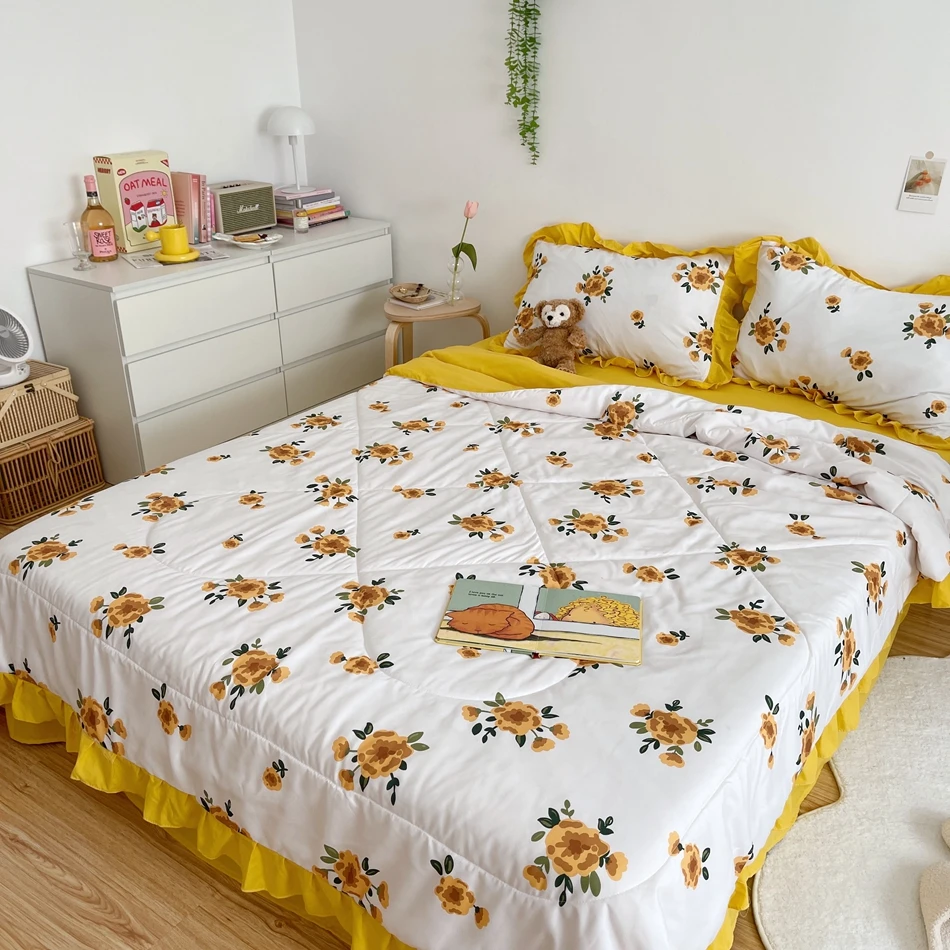 

Dansunreve Quilts Summer With Ruffled Rose Flower Cloud Colorful Single Queen Double Bedding No Pillowcase 150*200cm