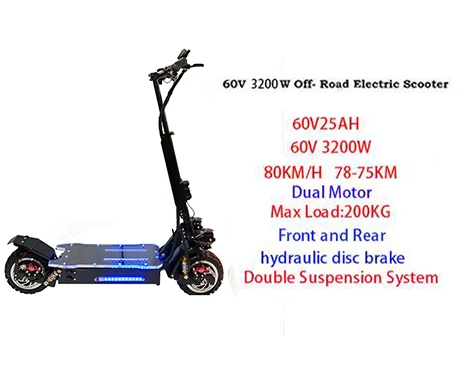 60V 25A 3200W 3200 Вт 60 в 80 км/ч скутер электрический 11 дюймов внедорожный подростковый складной водонепроницаемый samsung e скутер мощный Hoverboad скейтборд - Color: 60V 25A 3200W