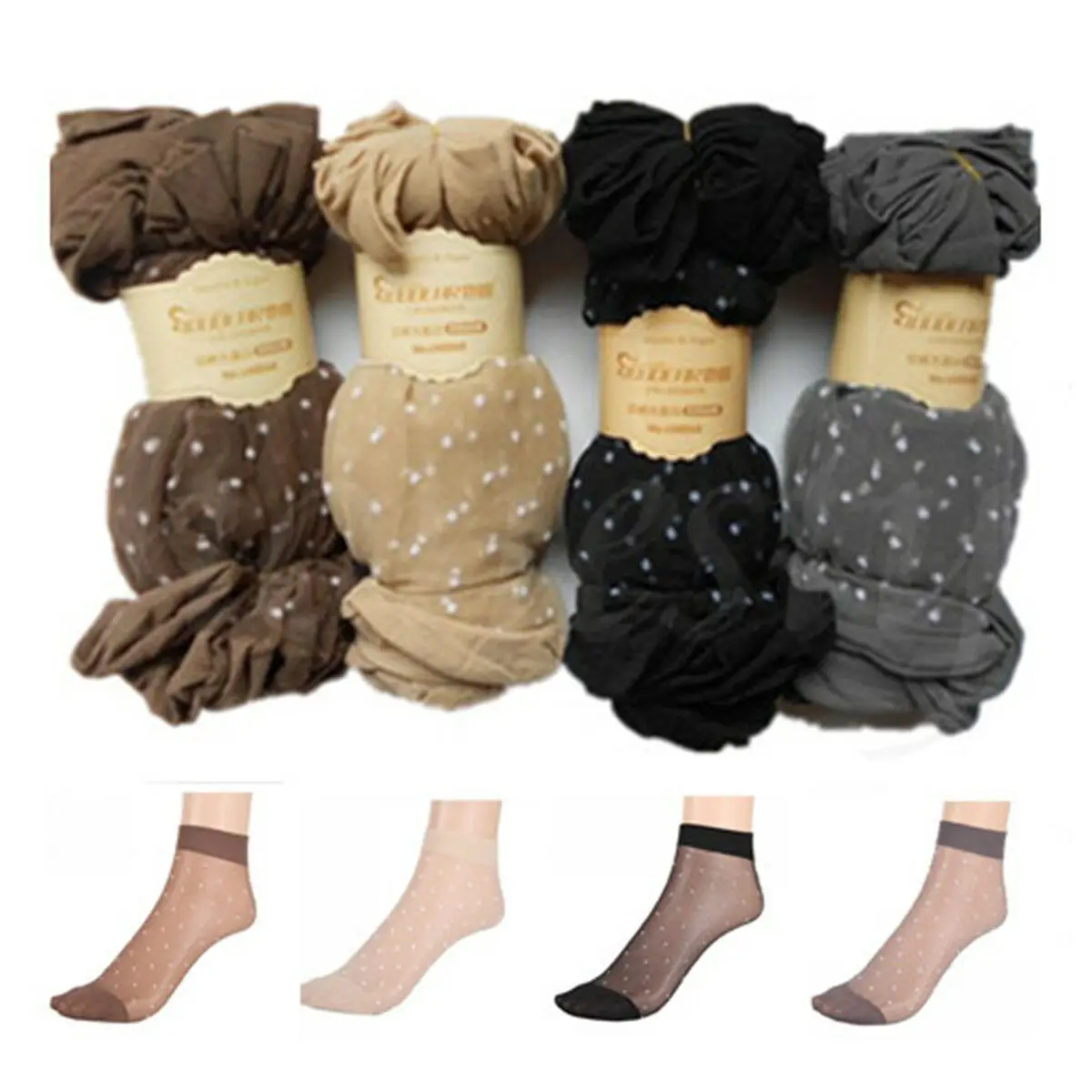 

1 Pair Lady Lace Ultra-thin Fiber Denier Sheer Ankle High Pop Dots Socks