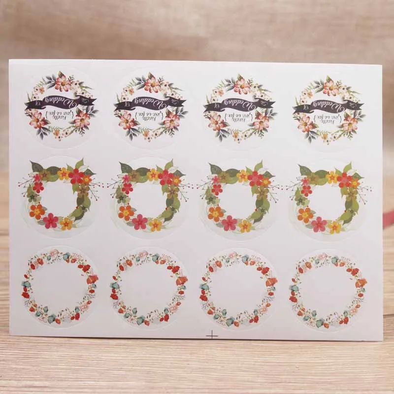 Ярлык наклейка белого цвета яркий цветок 3 5 см круглая форма размер свадебный подарок Стильные красивые