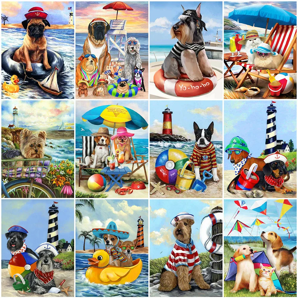 

Evershine Full Square Round Diamond Embroidery Dog Animal Rhinestone Art Diamond Painting Lighthouse 5D New Arrival Wall Decor