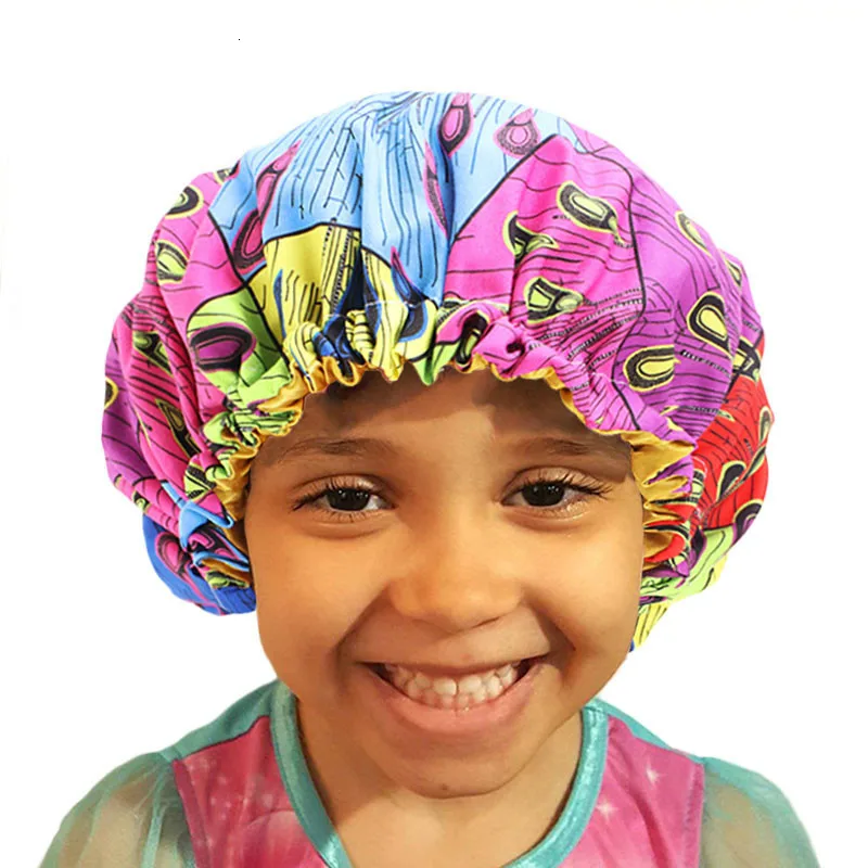 

Cute Pattern Kids Satin Wide-brimmed Elastic Nightcap Turban Chemo Hat Girl's Wide Elastic Band Solid Night Sleep Cap