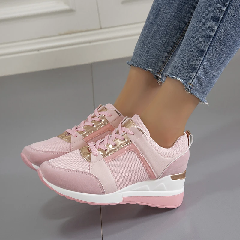 

2021 New Women Sneakers Lace-up Wedge Sports Shoes Women's Vulcanized Shoes Casual Platform Ladies Sneakers Comfy Females Shoes