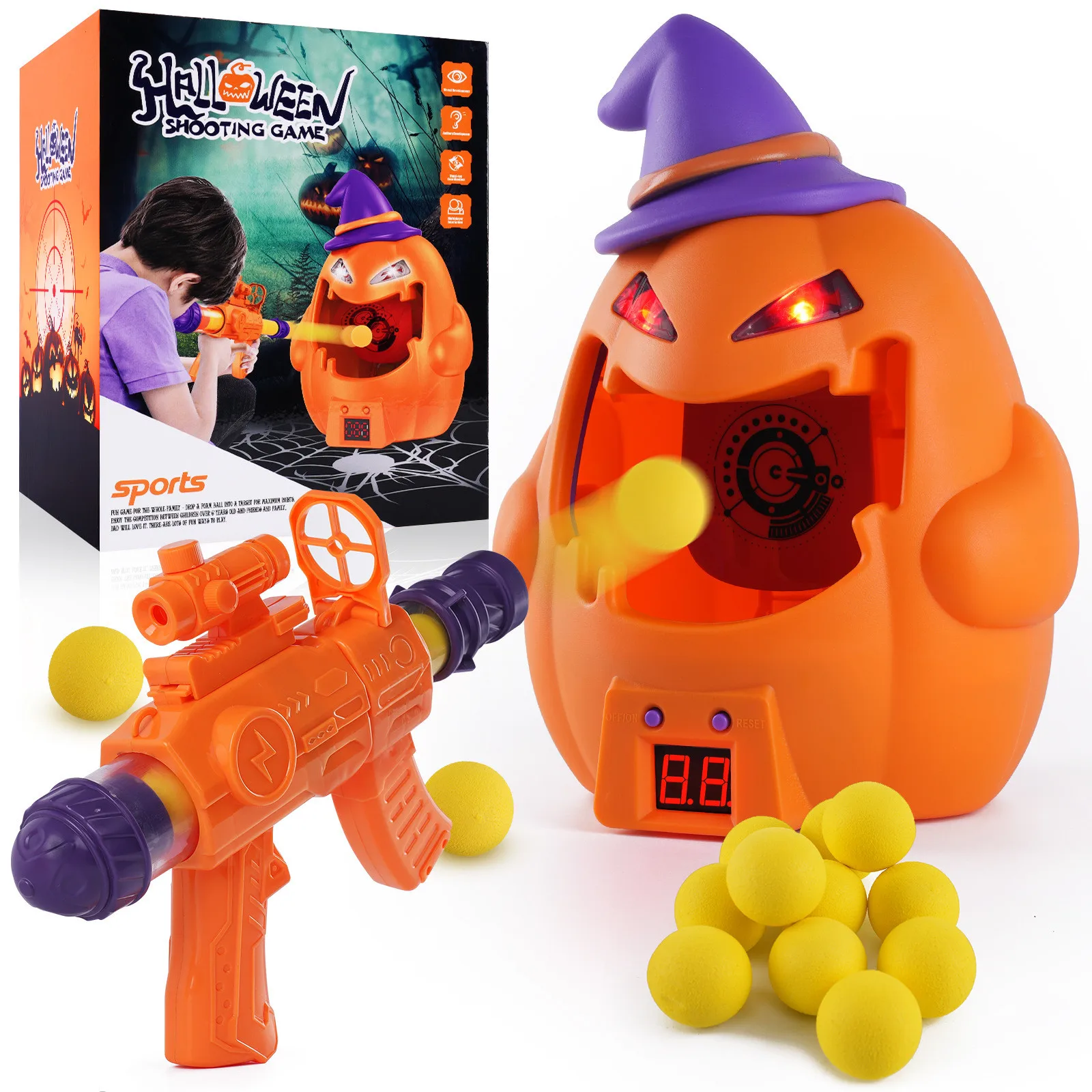 

Pumpkin Shooting Toys Target Shooting Games with Air Pump Gun Party Toys with Score Foam Balls Electronic Target Practice Toys