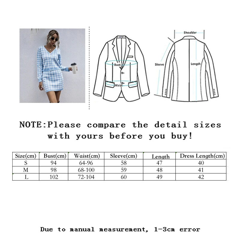 

SLLSKY Plaid Knitted Sweater Dress two Pieces Set Women 2020 New Long Sleeve Cardigan Top Mini Skirt Bodycon Sexy Outfit Party