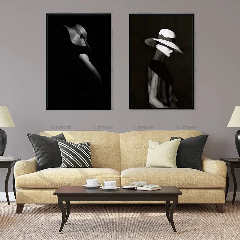 

Modern Decoration Poster Fashion Woman In Black Canvas Painting Hd Printing Home Wall Art Decoration for Bedroom and Living Room