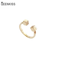 qeenkiss rg757 2022 fine jewelry wholesale fashion trendy woman girl birthday wedding gift square open aaa zircon 18kt gold ring