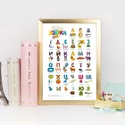 Настенный постер с русским алфавитом, для детей, животные, буквы, холст, живопись, язык, обучающая картина, декор для детской комнаты