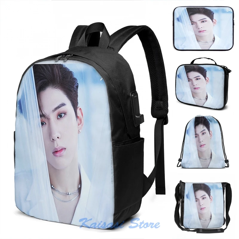 Забавный графический принт MONSTA X KIHYUN рюкзак с USB зарядкой мужские школьные сумки