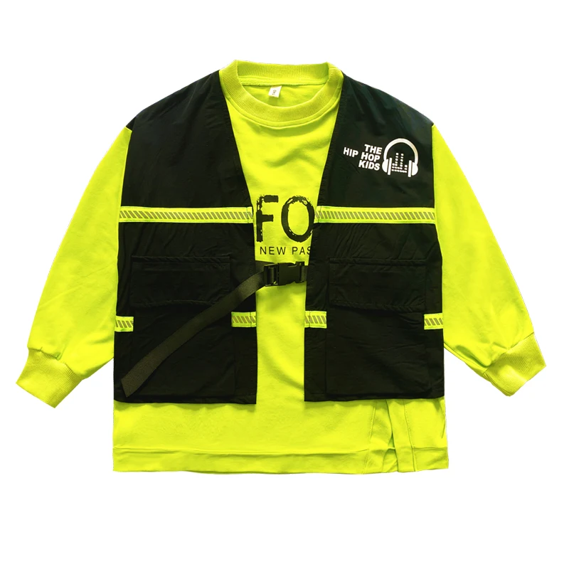 

2021 New Hip Hop Clothing Girls Stage Costume Fake Two Piece Tops Sport Jazz Street Rave Wear Modern Ballroom Dancing Clothes