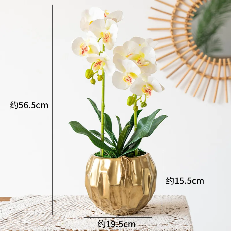 

American light luxury electroplating imitation Phalaenopsis suit indoor simulation flowerpot scenery Pu hand feeling flower