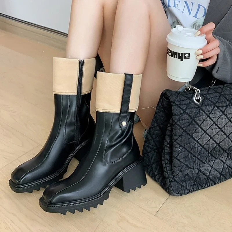 

Autumn Women's Thick-soled Rain Boots Thick High-heeled Rubber AnkleBoots Brand Rain Boots Runway Waterproof Shoes Chelsea Boots