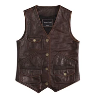 2020 vintage brown men american casual style leather plus size xxxl genuine cowhide spring short natural vest free shipping