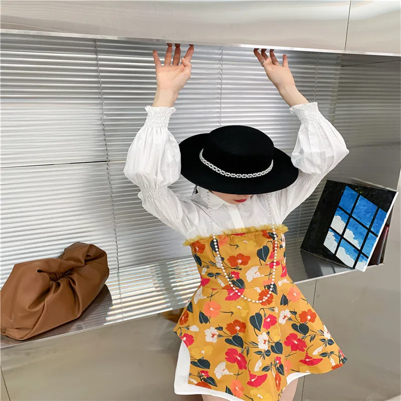 

RUGOD 2021 new white base skirt long sleeve shirt skirt printed skirt fried street dress