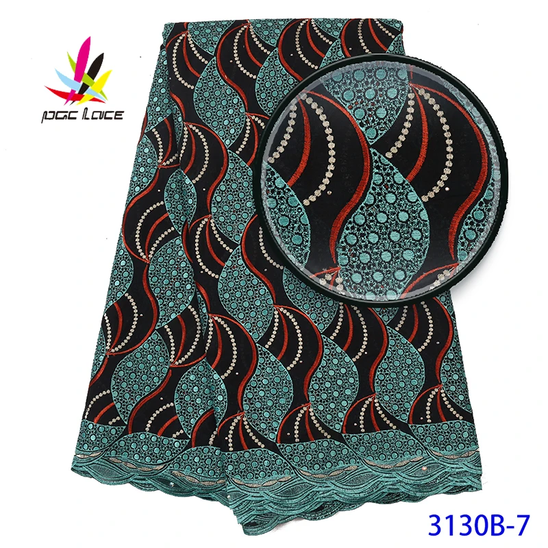 

African Swiss Cotton Voile Lace Fabric Green Color Dry For Man Heavy Big Latest Design High Quality Nigerian Lace With Stone
