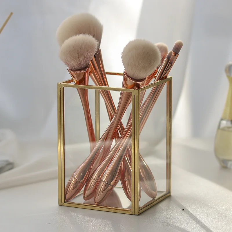 Golden Cosmetic Storage Box Lipstick Makeup Brush Holder Makeup Organizer Eyebrow Pencil Holder Case Desktop Jewelry Box