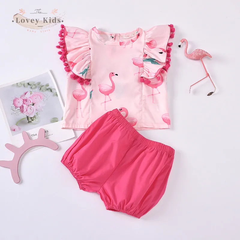 2020 для маленьких девочек одежда детей комплект из 2 предметов с рисунком Фламинго