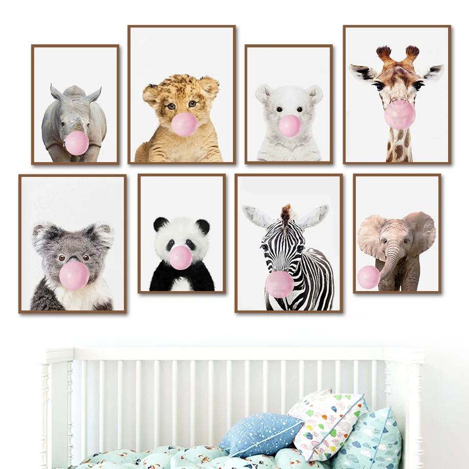 

Rhino Tiger Giraffe Lion Zebra Panda Koala Wall Art Canvas Painting Nordic Posters And Prints Wall Pictures Baby Kids Room Decor