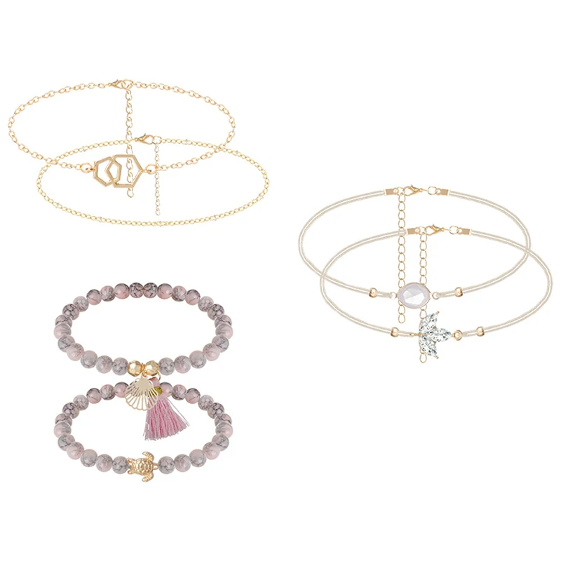 6 шт./компл. женский набор браслетов Boho Gem Shell черепаха бусинка-листок цепь кожаный многослойный браслет Шарм Леди золото ювелирные изделия подарок