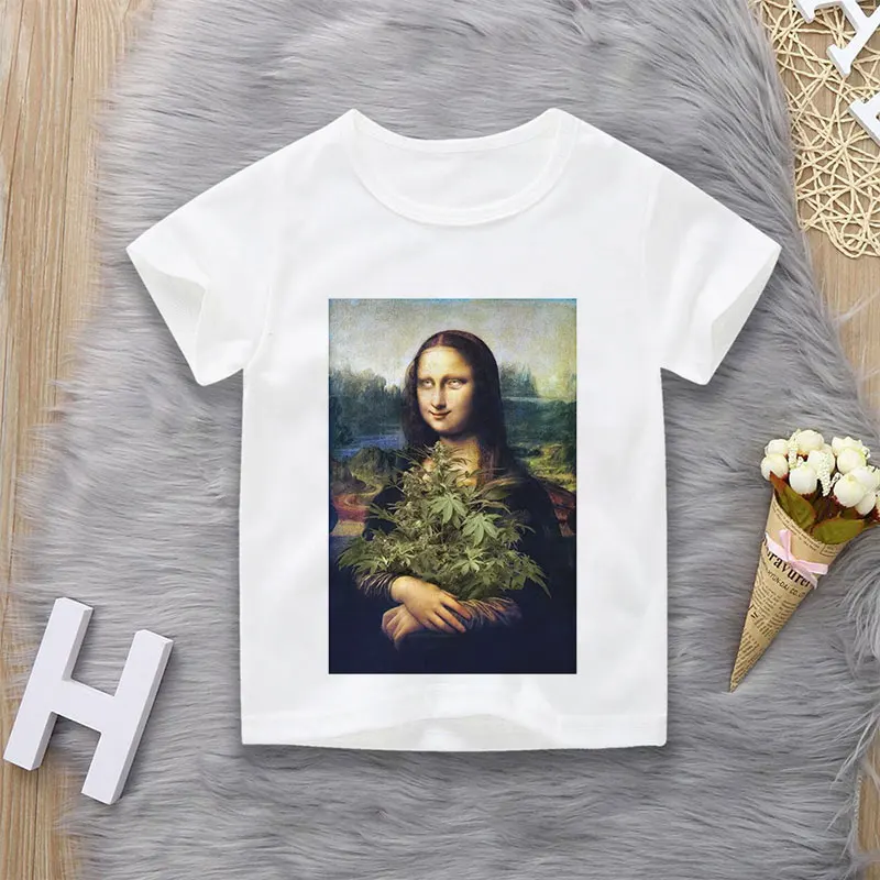 Короткий рукав Ретро стиль картина маслом с принтом для девочек Футболка детей