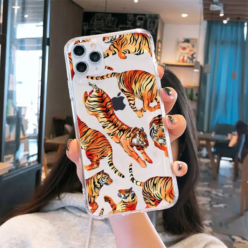 

Tiger leopard horror animal Phone Case Transparent for iPhone 6 7 8 11 12 s mini pro X XS XR MAX Plus