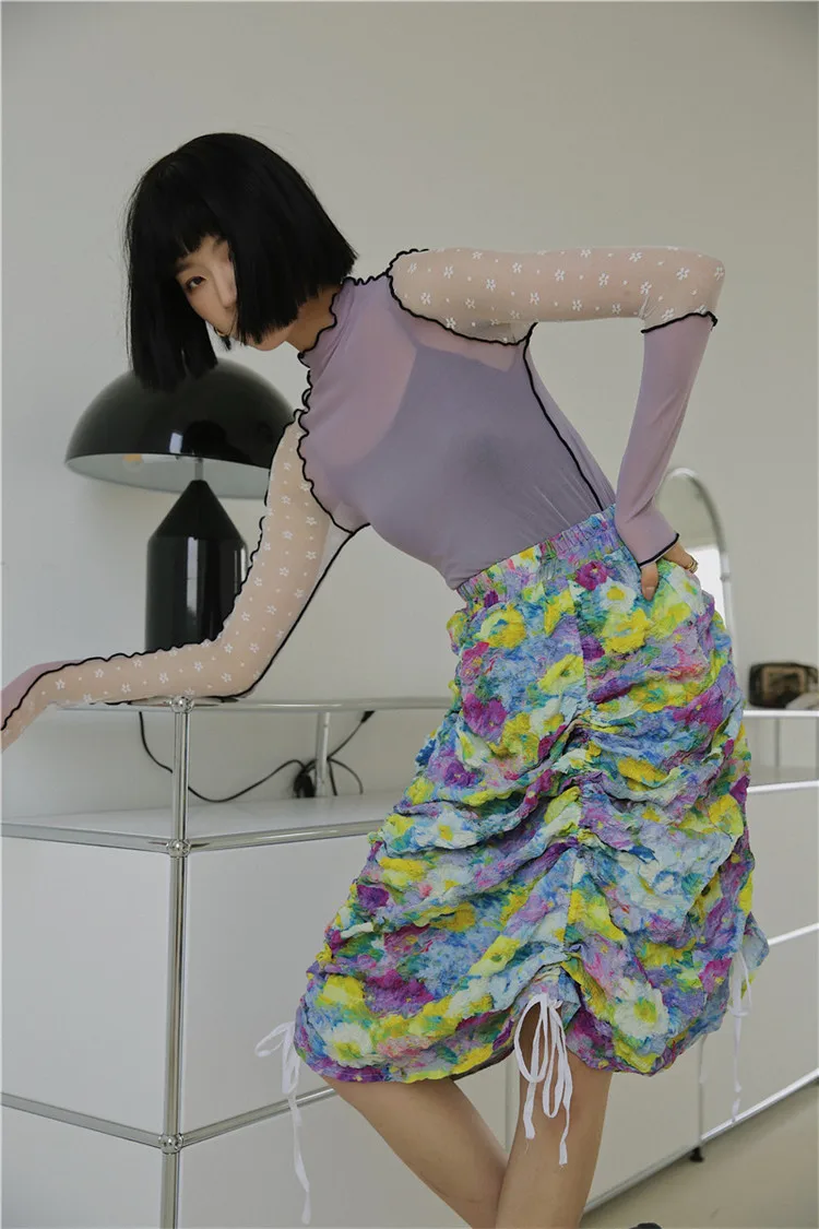 

Monet Garden Floral Skirt High Waist Wrap Ruched Skirt Summer Drawstring Skirt 2020 Flower Skirt Fashion U214