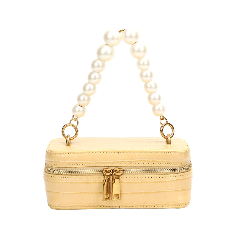 

French Crocodile Pattern For Women 2020 New Pearl Chain Portable Crossbody Shoulder Underarm Box Bag A564