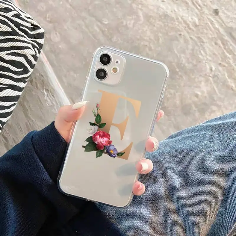 

Fashion unique 26 letters flower Phone Case Transparent for iPhone 11 12 mini pro XS MAX 8 7 6 6S Plus X 5S SE 2020 XR