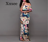 women boho maxi dress summer style off shoulder ruffled floral print backless long dresses feminine floor length gown