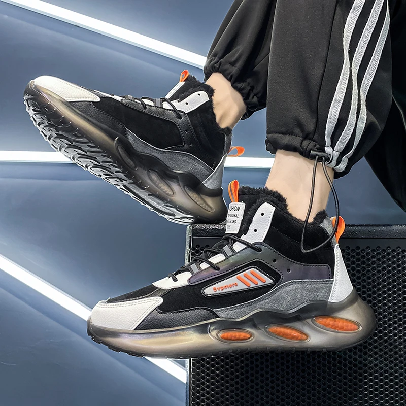 

High Platform Mens Shoes Winter Casual Men Sneakers Scarpe Uomo Lace-Up Soft Rubber Warm Boots Walking High Top Sport Shoes Male