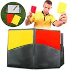 Флуоресцентная красно-желтая карта с кожаным кошельком, записывающая бумага, запись футбольных игр, записывающая арбитра, инструмент для футбольного матча