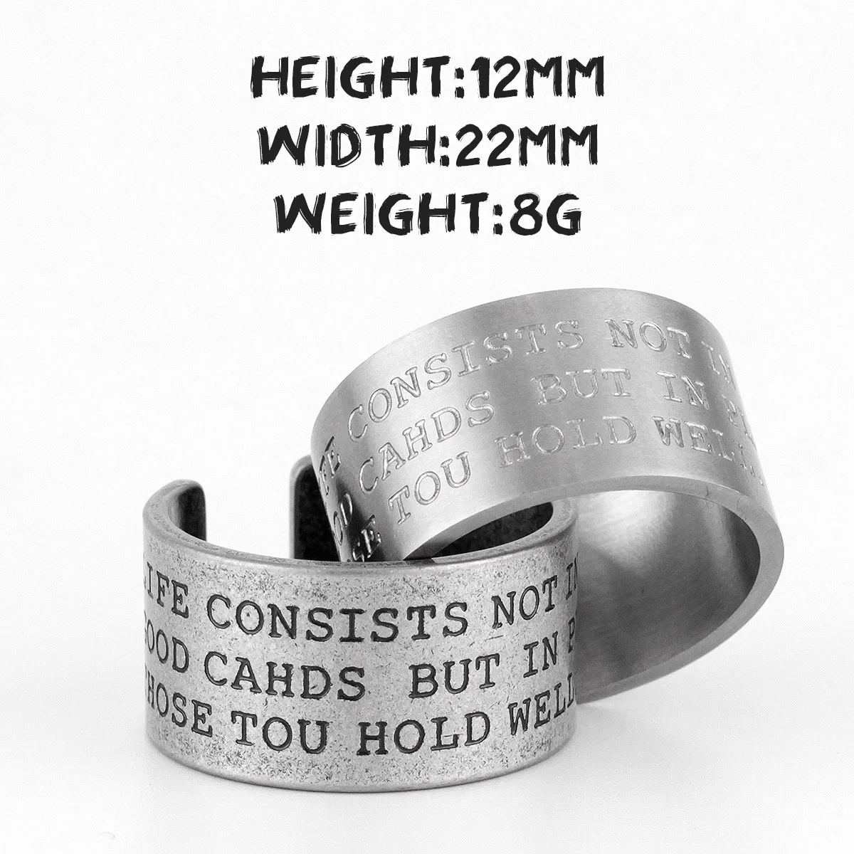 

Vintage Trendy Letter Stainless Steel Mens Open Rings Punk Hip Hop for Male Boyfriend Biker Jewelry Creativity Gift Wholesale