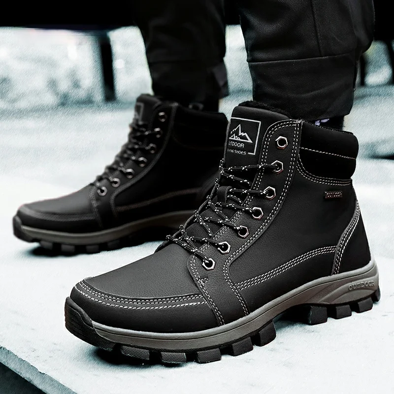 

Boots British Style Fleece Warm Outdoor Snow Boots Korean Fashion Trendy Worker Boot Mens Boots Shoes for Men Platform Boots