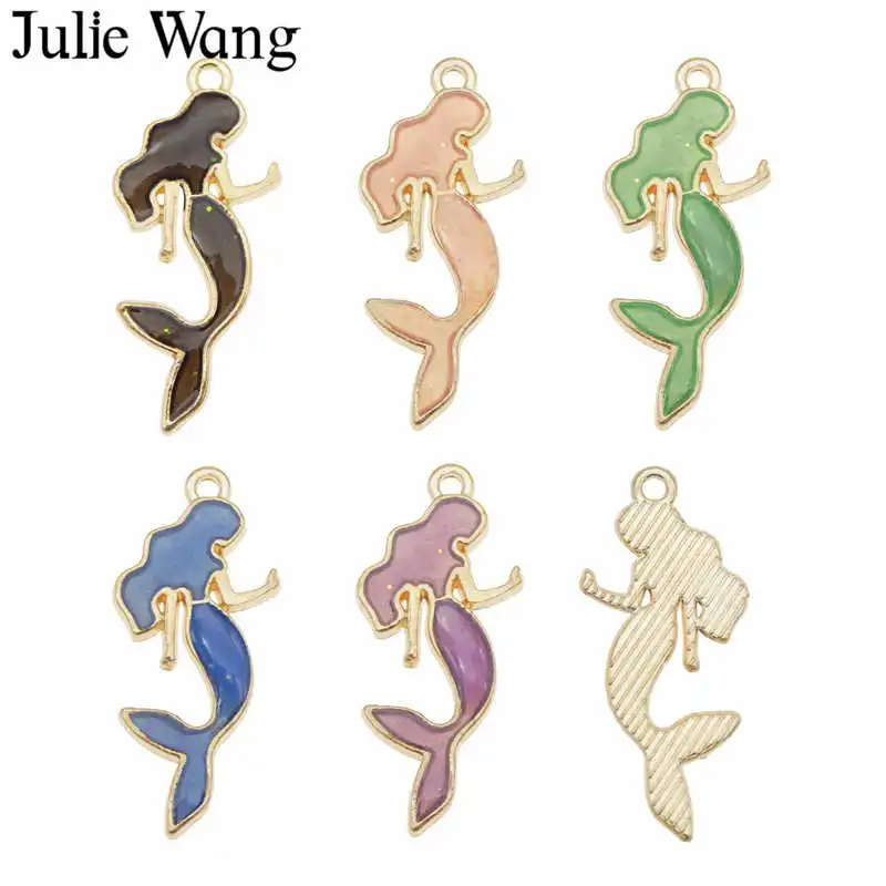 Julie Wang 10 шт. эмаль Русалка очарование принцессы многоцветный золотой тон браслет