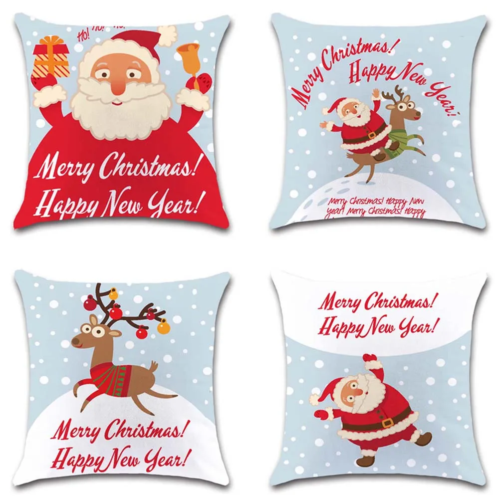 Наволочка для подушки с рождественским и новогодним рисунком оленя красного