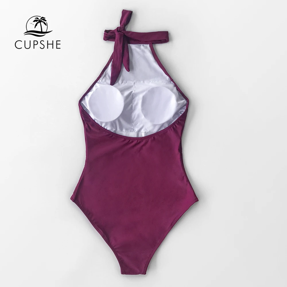 CUPSHE фиолетовый с высокой горловиной Холтер Цельный купальник женский