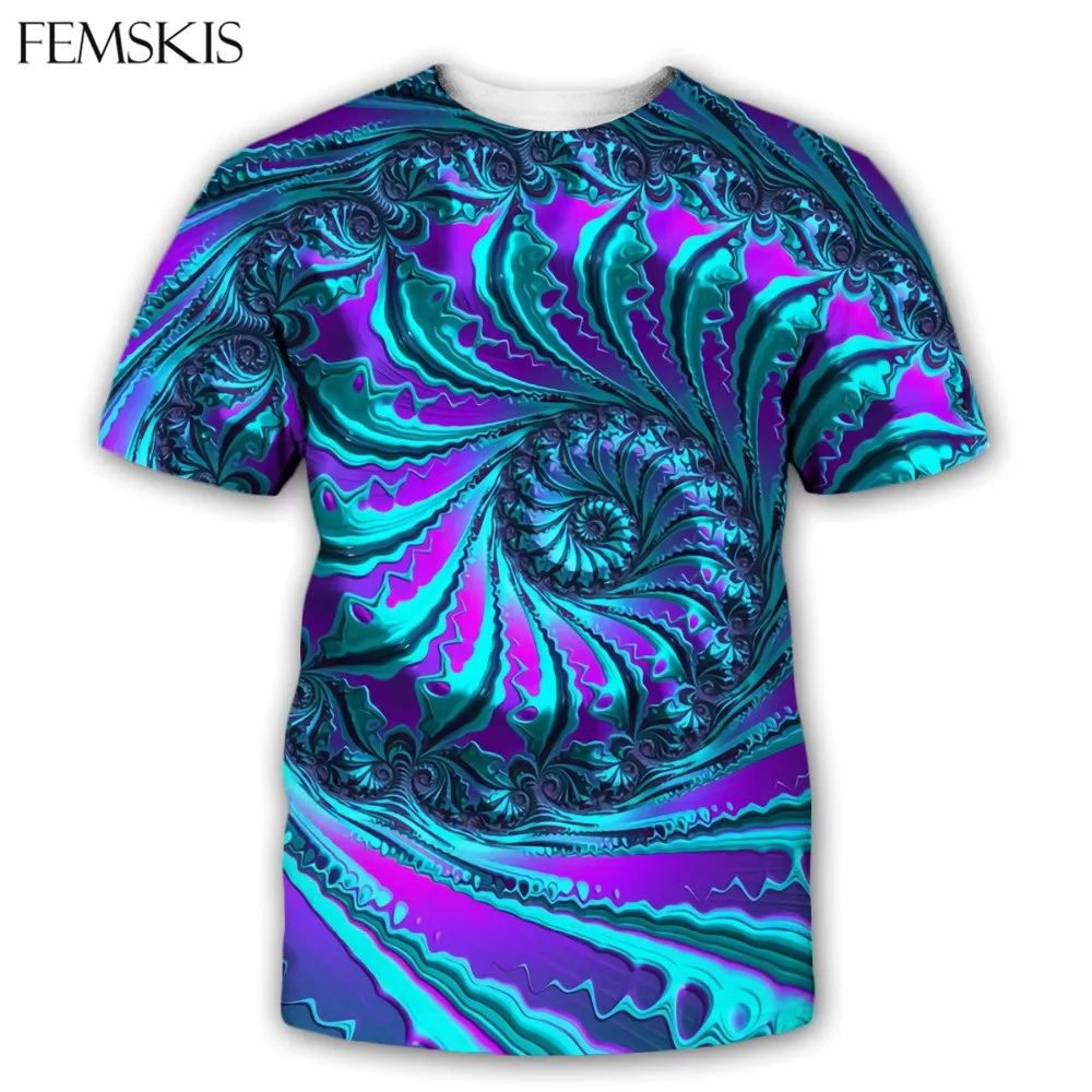 FEMSKIS мужская и женская футболка модная Psychedelic Art Graphics 3D принт рубашка летняя