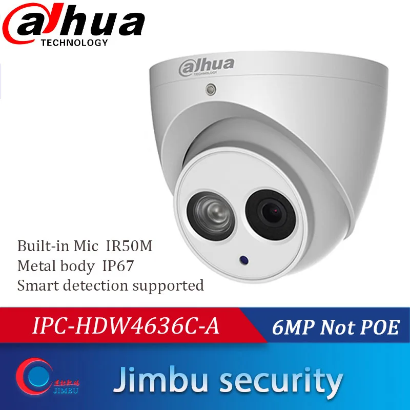 Сетевой видеорегистратор Dahua H.265 6MP IP Камера IPC-HDW4636C-A металлический корпус с встроенным микрофоном и IR50m IP67 IK10 несколько языка не POE, купольная CCTV Камера