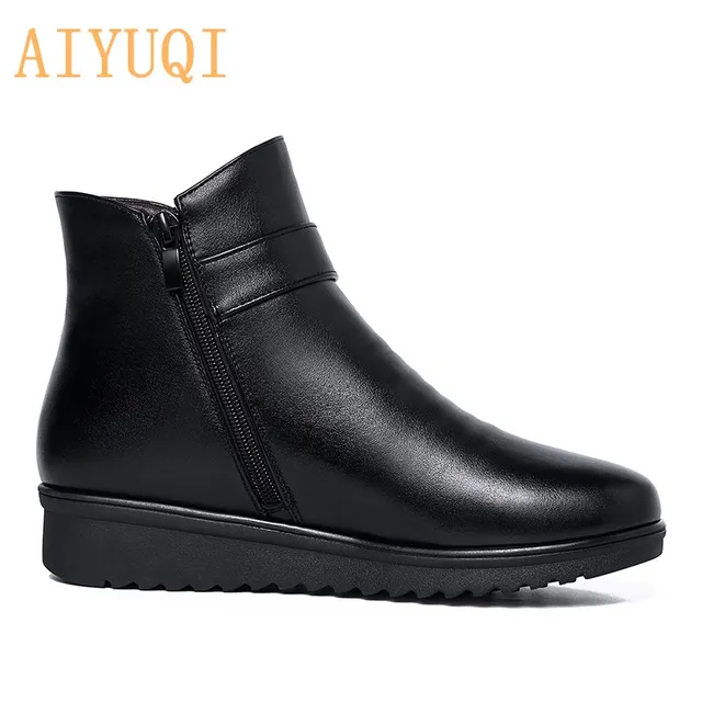 AIYUQI Ladies Snow Boots Winter Mother Shoes Warm 2021 New Wool Ankle Boots Women Flat Non-slip Large Size Boots Women 4