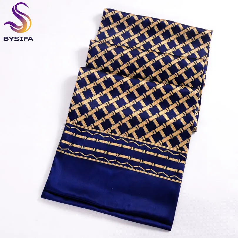 blue gold 1 BYSIFA, мужские шелковые длинные шарфы, новая мода, чистый шелк, мужской шелковый шарф с пейсли, модные аксессуары, деловые шарфы 160*26 см - Цвет: blue gold 1