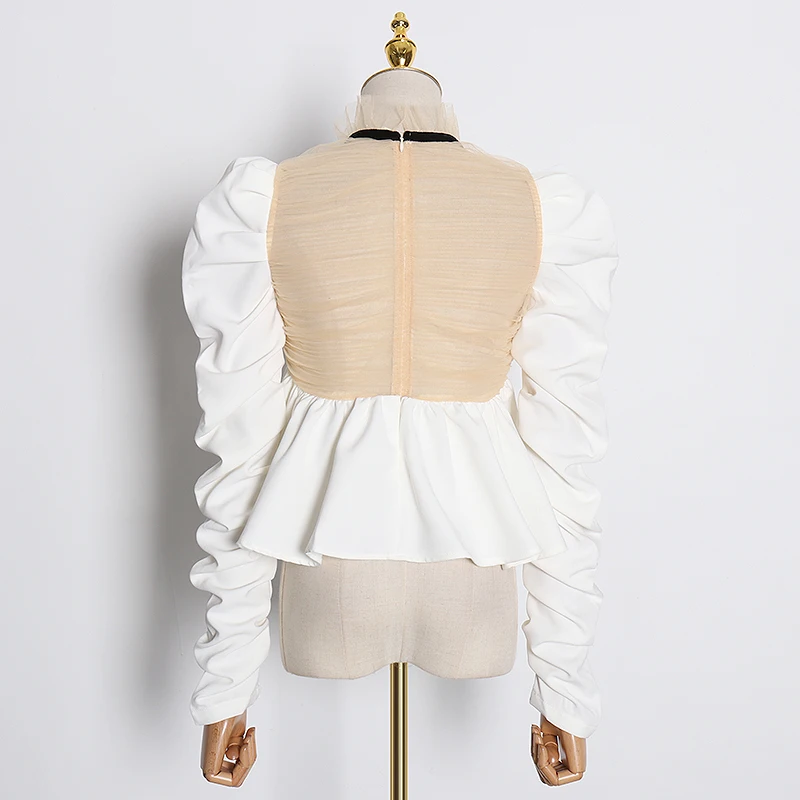 Женская винтажная блузка TWOTWINSTYLE Лоскутная сетчатая рубашка с воротником-стойкой