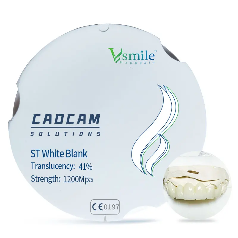 

95mm ST White\ Zirconia Block With 41% Translucency For Dental Laboratory CADCAM Milling System