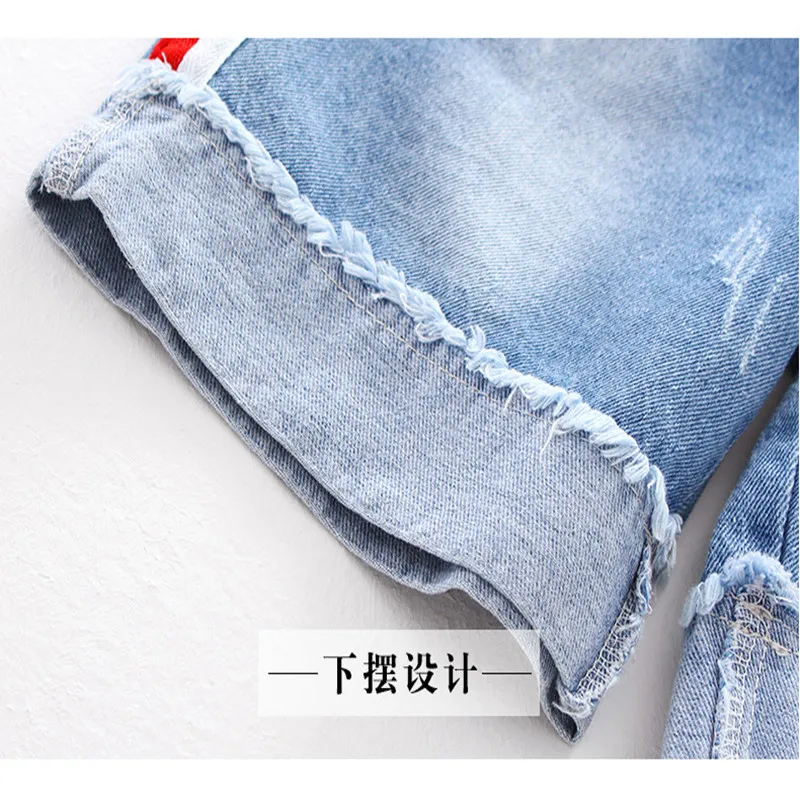 

Children's summer new style cartoon rabbit light color jeans belt Pants Set T-shirt + belt pants kids clothes children wear